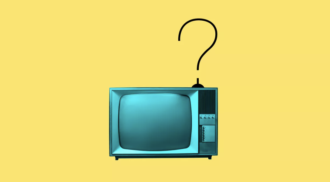 A tinted graphic of on old school TV with a question mark for the antenna.